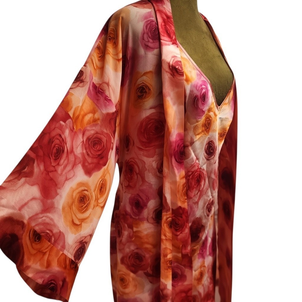 Sophia by delicates Robe & Gown Set Size S Floral Rose Pink Orange Lightweight
